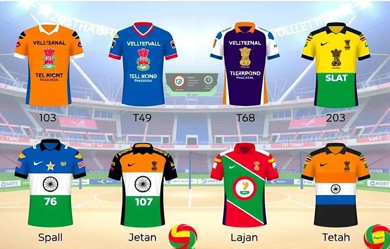 Volley Titans India showing regional variations with different traditional jerseys and stadium decorations from various states